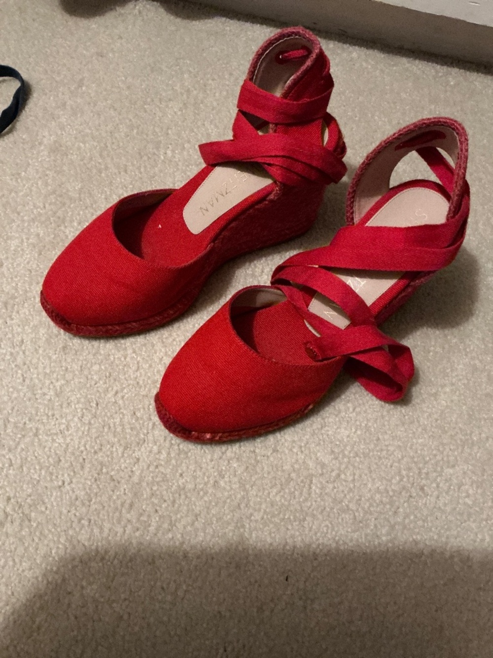 Stuart Weitzman Marguerita Red Espadrille Wedge Sandals 8 C